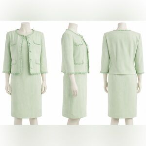 Set Preston & York Clover Green Pin Stripe Blazer & Midi Shift Easter Dress
